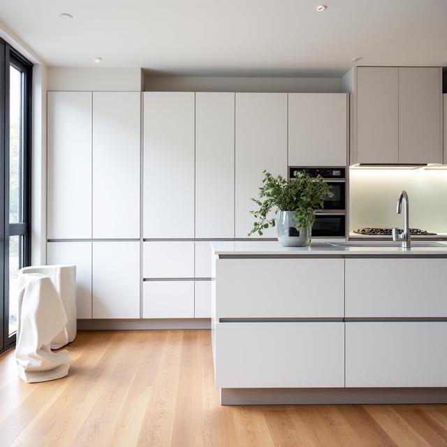 Sleek modern kitchen in Brighton with handleless cabinetry.